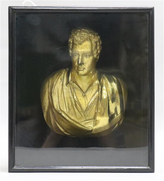 Antique gilt metal bust of Alfred, Lord Byron overall 26cm